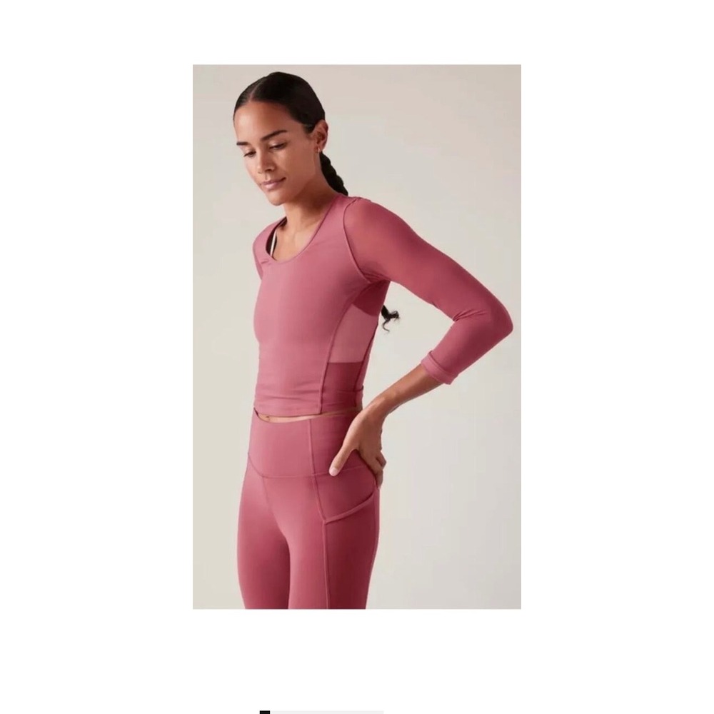 Athleta Pacer Mesh Top XXS Mauve Pink Long Sleeve Athletic Crop Shirt NEW